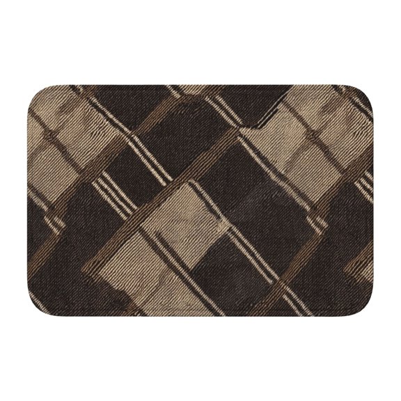 Crystal Velvet Floor Mat 23.6x15.7in Square Lock Edge Easy Cleaning Using Woven Technique Corrosion Resistant Bottom Drop Plastic Argyle Plaid Brown_17043_2