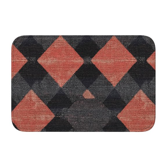 Crystal Velvet Floor Mat 23.6x15.7in Square Lock Edge Easy Cleaning Using Woven Technique Corrosion Resistant Bottom Drop Plastic Argyle Plaid Darksalmon_4