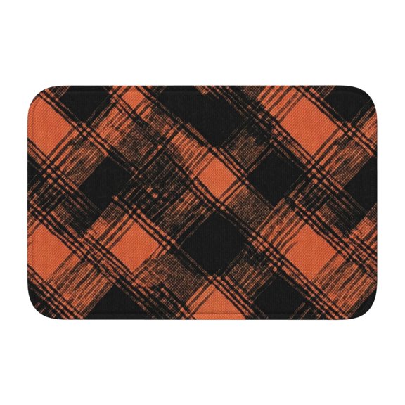 Crystal Velvet Floor Mat 23.6x15.7in Square Lock Edge Easy Cleaning Using Woven Technique Corrosion Resistant Bottom Drop Plastic Argyle Plaid Darksalmon_1