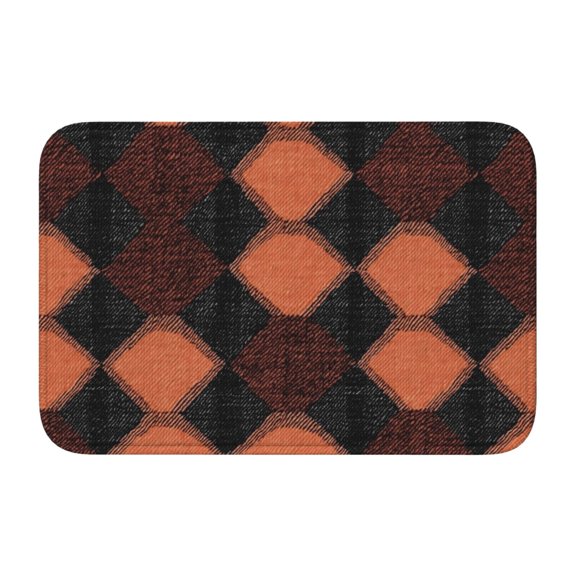 Crystal Velvet Floor Mat 23.6x15.7in Square Lock Edge Easy Cleaning Using Woven Technique Corrosion Resistant Bottom Drop Plastic Argyle Plaid Darksalmon_2