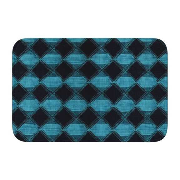 Crystal Velvet Floor Mat 23.6x15.7in Square Lock Edge Easy Cleaning Using Woven Technique Corrosion Resistant Bottom Drop Plastic Argyle Plaid Darkturquoise_3