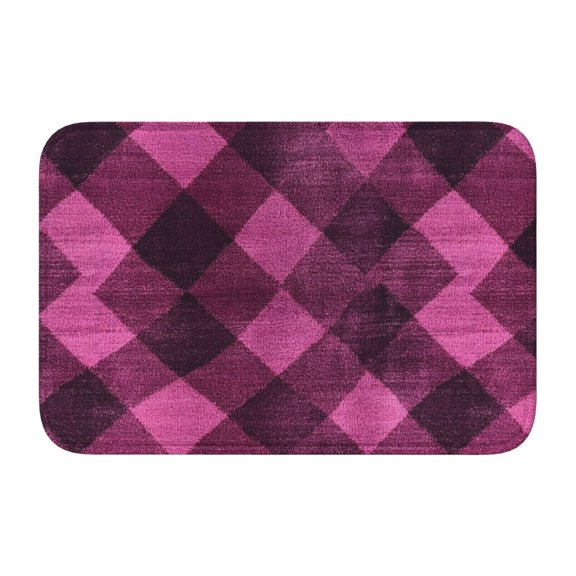 Crystal Velvet Floor Mat 23.6x15.7in Square Lock Edge Easy Cleaning Using Woven Technique Corrosion Resistant Bottom Drop Plastic Argyle Plaid Magenta_2