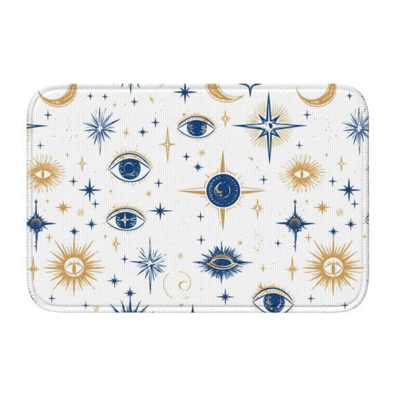 Crystal Velvet Floor Mat 23.6x15.7in Square Lock Edge Easy Cleaning Using Woven Technique Corrosion Resistant Bottom Drop Plastic Blue Gold Eyes Stars Sun Moon