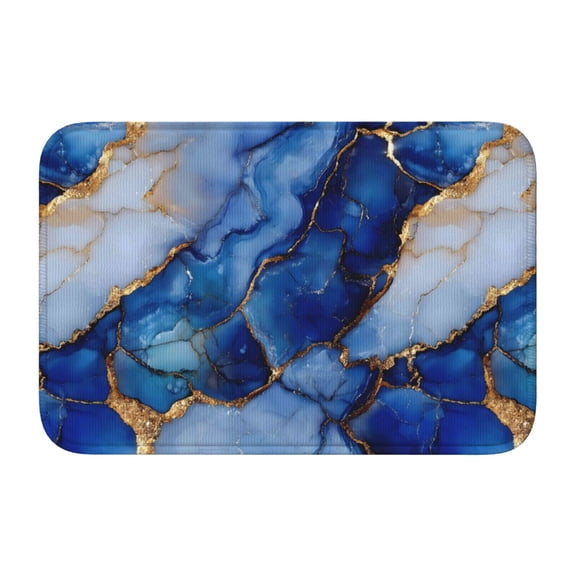 Crystal Velvet Floor Mat 23.6x15.7in Square Lock Edge Easy Cleaning Using Woven Technique Corrosion Resistant Bottom Drop Plastic Blue And White Gold Marble