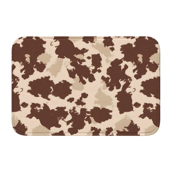 Crystal Velvet Floor Mat 23.6x15.7in Square Lock Edge Easy Cleaning Using Woven Technique Corrosion Resistant Bottom Drop Plastic Brown Cow Pattern