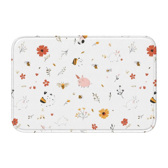 Crystal Velvet Floor Mat 23.6x15.7in Square Lock Edge Easy Cleaning Using Woven Technique Corrosion Resistant Bottom Drop Plastic Flower Bee