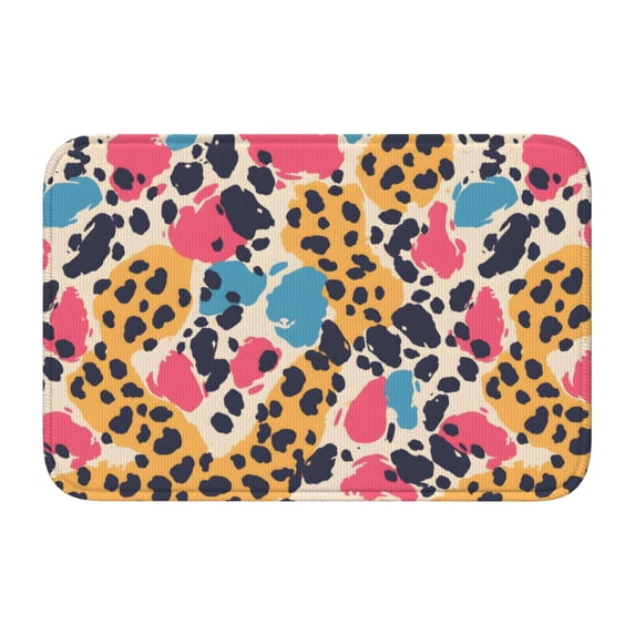 Crystal Velvet Floor Mat 23.6x15.7in Square Lock Edge Easy Cleaning Using Woven Technique Corrosion Resistant Bottom Drop Plastic Leopard Print Pattern Rainbow_1