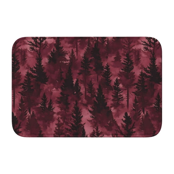Crystal Velvet Floor Mat 23.6x15.7in Square Lock Edge Easy Cleaning Using Woven Technique Corrosion Resistant Bottom Drop Plastic Realistic Forests Camouflage Pattern Conifer Maroon_3