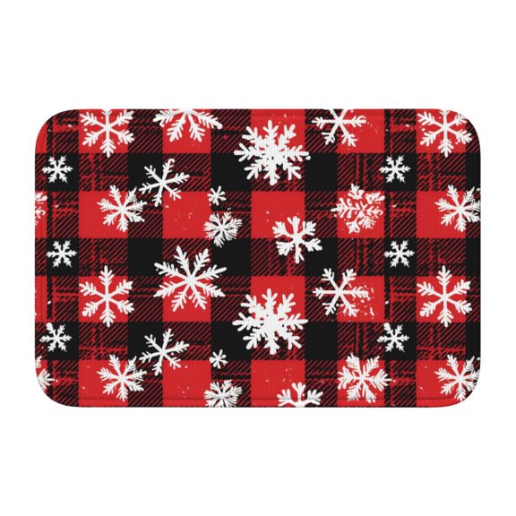 Crystal Velvet Floor Mat 23.6x15.7in Square Lock Edge Easy Cleaning Using Woven Technique Corrosion Resistant Bottom Drop Plastic Snowflakes On The Red And Black Checkered Pattern (2)
