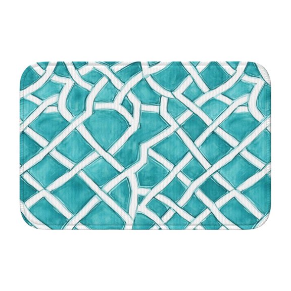 Crystal Velvet Floor Mat 23.6x15.7in Square Lock Edge Easy Cleaning Using Woven Technique Corrosion Resistant Bottom Drop Plastic Turquoise Moroccan Trellis Hand-Drawn Sketch_62922_4