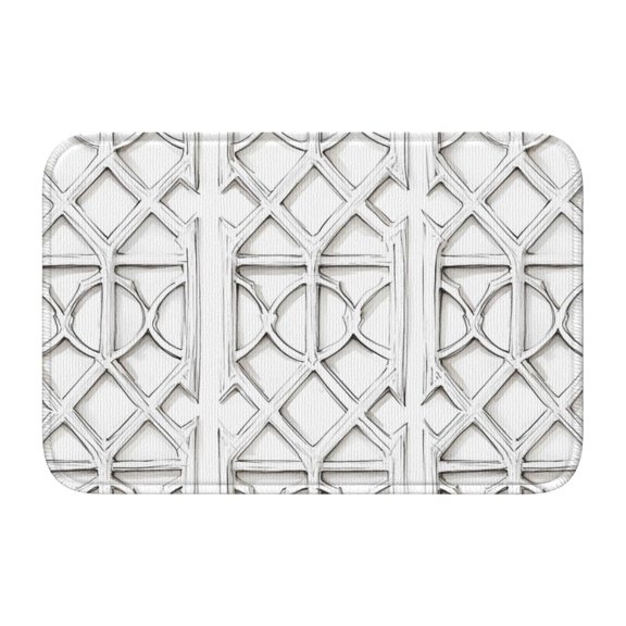 Crystal Velvet Floor Mat 23.6x15.7in Square Lock Edge Easy Cleaning Using Woven Technique Corrosion Resistant Bottom Drop Plastic White Moroccan Trellis Hand-Drawn Sketch_1