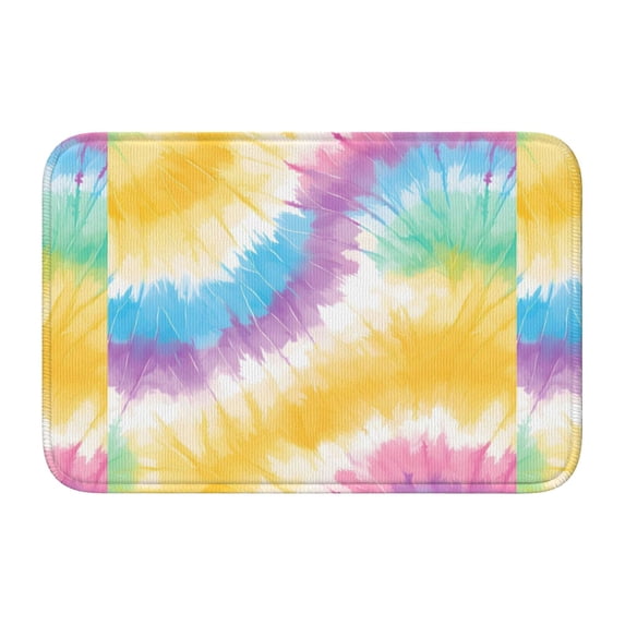 Crystal Velvet Floor Mat 23.6x15.7in Square Lock Edge Easy Cleaning Using Woven Technique Corrosion Resistant Bottom Drop Plastic Yellow Tie-Dye Background Rainbow Colors_1
