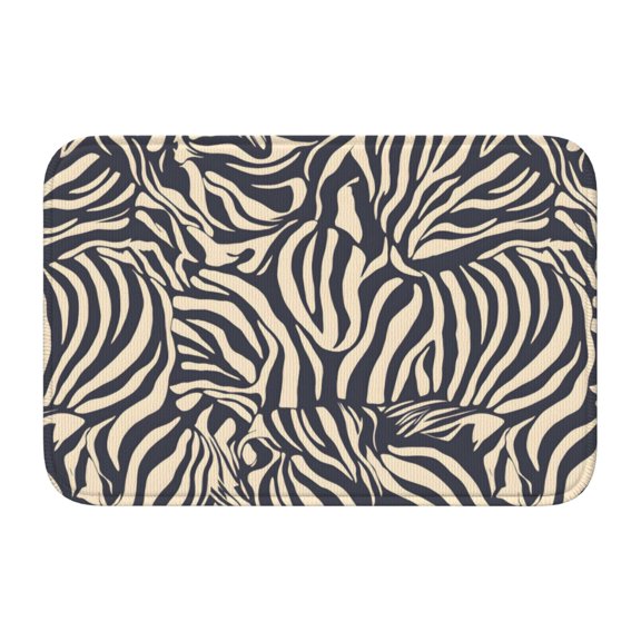 Crystal Velvet Floor Mat 23.6x15.7in Square Lock Edge Easy Cleaning Using Woven Technique Corrosion Resistant Bottom Drop Plastic Zebra Skin Print Style Navy_4