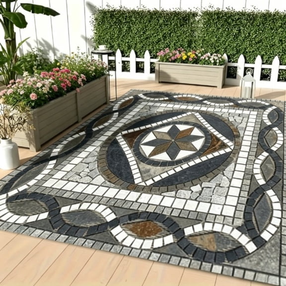 Crystal Velvet Heavy Duty Non Slip Rug, Vintage Bohemian Marble Printed Outdoor Floor Mat Ideal for Xmas Halloween Patio Garden RV Beach Household Decor