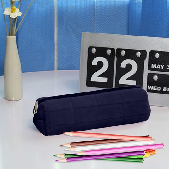 Crystal Velvet Pencil Pouch - Foldable Expandable Storage Bag with Smooth Zipper, Navy