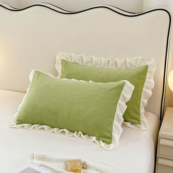 Crystal Velvet Winter Pillowcase Set | Soft Solid Color with Lace | Hidden Zipper | Washable & Fade Resistant | 2-Pack