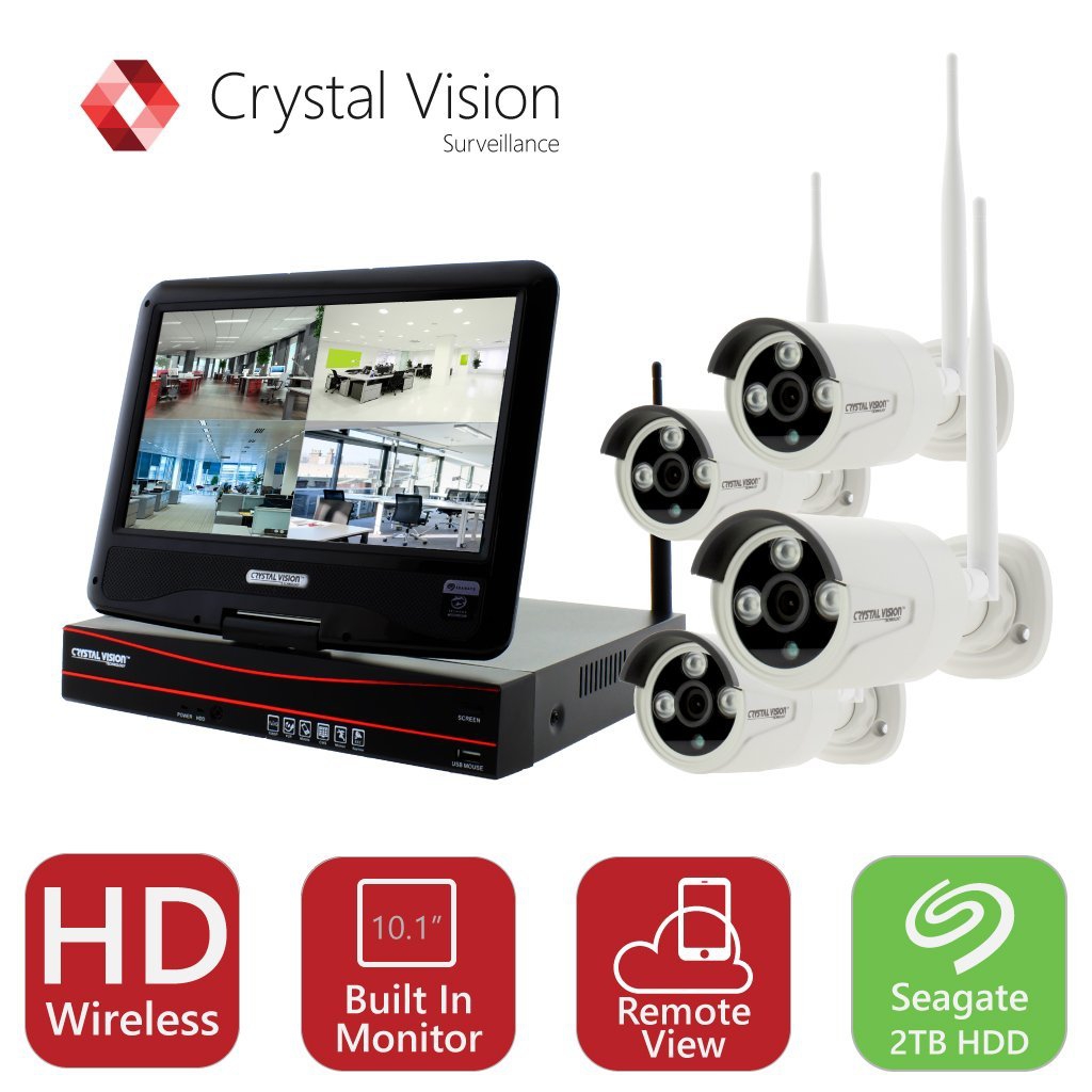 Crystal Vision True HD Wireless Security Camera System 2TB Hard Drive All-in-One NVR CCTV with Built-in Monitor, Router, Camera Auto Pair, Night Vision - CVT9604E-3010W - image 1 of 7