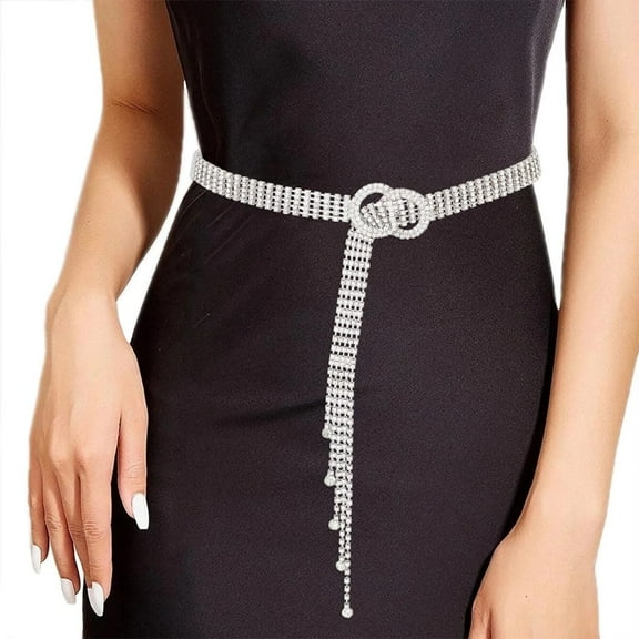 Crystal Waist Belt for Women, 41" Adjustable Rhinestone Waist Chain Belt Sparkle O-Ring Waistband Belt for Jeans Dresses