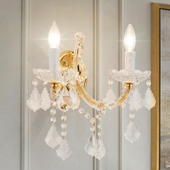 Crystal Wall Sconce Lighting, 2-Light Modern Crystal Wall Light Fixture Bathroom Maria Theresa Wall Lamp Light Fixtures for Living Room Wall Sconce Light Wall Mounted Lamp Indoor