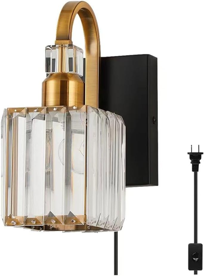 Crystal Wall Sconce,Plug in Wall Sconces with On/Off Switch,K9 Crystal ...