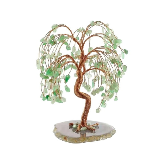 Crystal Wealth Tree Feng Shui Ornament, Handmade Stone Tree with Cornucopia Base, Multicolor Home Office Desktop Decor for Good Fortune
