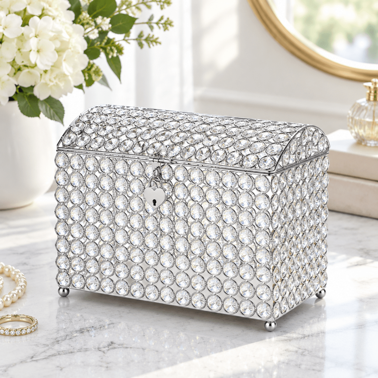 Crystal Wedding Card Box With Heart Lock 11in Money - Walmart.com