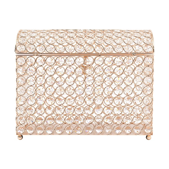 Crystal Wedding Card Box with Heart Lock, Money Card Box Display Memory Box, for Wedding Birthday Graduation Party Decoration (Gold)