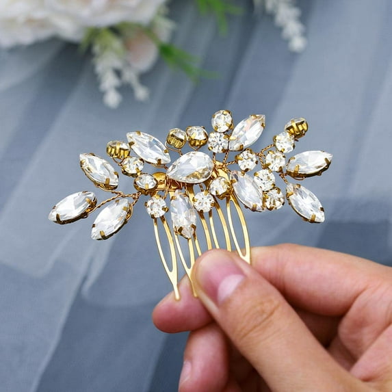 Crystal Wedding Hair Comb Rhinestone Headpieces Leaf Bride Hair Pieces Bridesmaid Side Hair Combs for Women and Girls (silver)