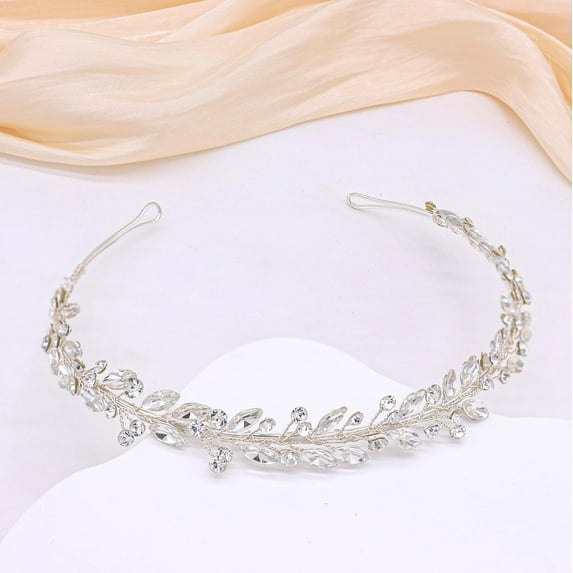 Crystal Wedding Headbands For Brides RhinestoneSlim Bridal Headpieces For Women Handmade Hair Bands For Girls (Silver)