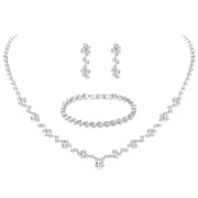 Crystal Wedding Jewelry Set, Silver Necklace Earrings for Women Bracelet Crystal Bridal Wedding Jewelry Sets for Brides Bridesmaid Prom Costume Accessories