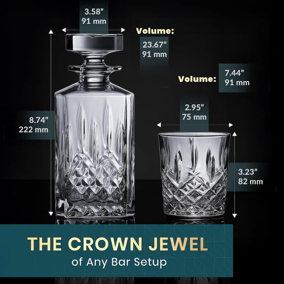Crystal Whiskey Decanter Set with 4 Glasses - 24oz Lead-Free Glass Liquor Server for Bourbon, Wine, and Cocktails in Magnetic Gift Box