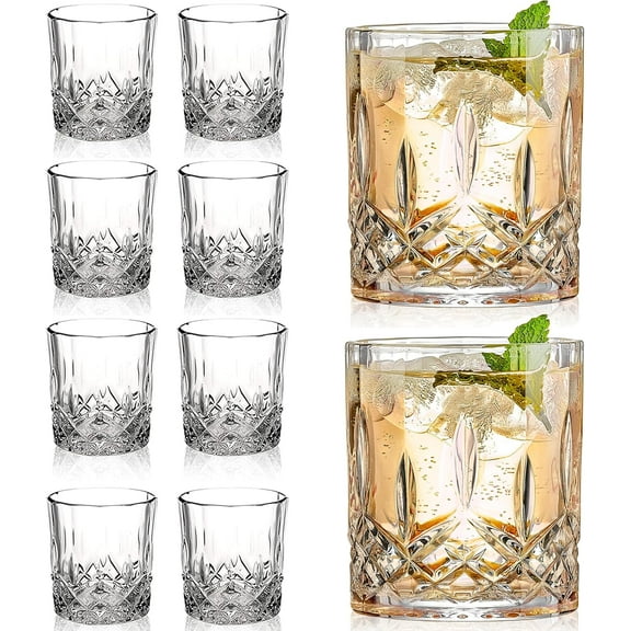 Crystal Whiskey Glasses Set of 8(Buy 6, get 2 Free), 11 OZ Old Fashioned Whiskey Glasses, Bourbon Cocktail Rocks Glasses, Clear Bar Glasses for Drinking Scotch Vodka Tequila Rum Gift for Men