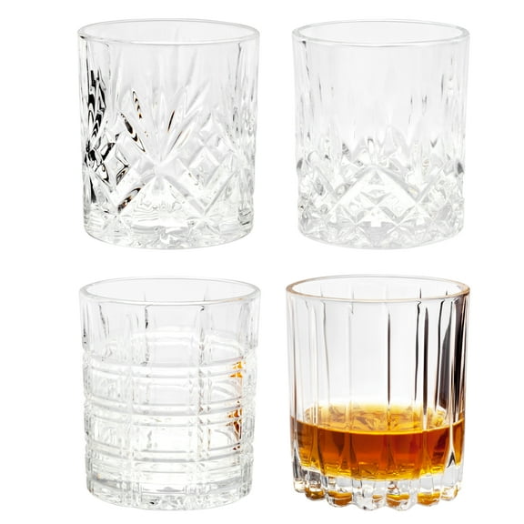 Crystal Whiskey Glasses Set of 4 - Multi Style Liquor Glasses 10 oz - Whisky Gifts for Men