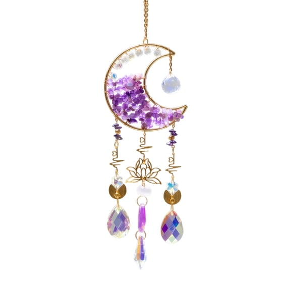 Crystal Wind Chime Crescent Moon Suncatcher Gold Boho Home Decor Spiritual Gift