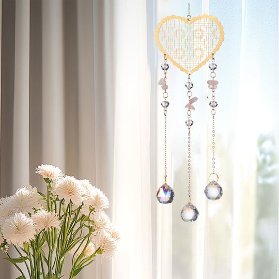 Crystal Wind Chime Garden Set, Patio Decoration with Heart Pendant, Sunshine Catcher for Outdoor, Natural Crystal Healing Chimes, Multi-Tier Hanging Light Ornaments