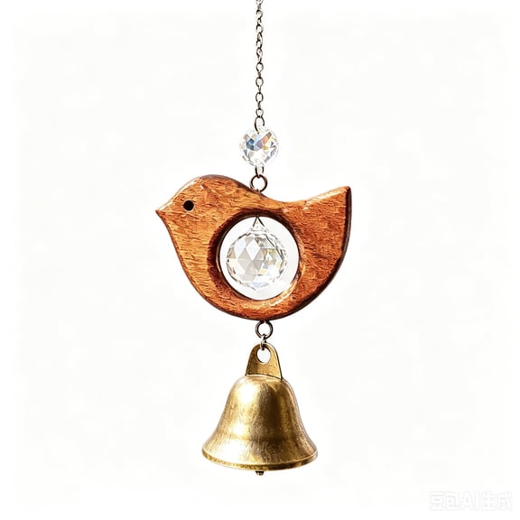 Crystal Wind Chime With Wooden Beads Home Decor, Hanging Bell Ornament For Indoor Display