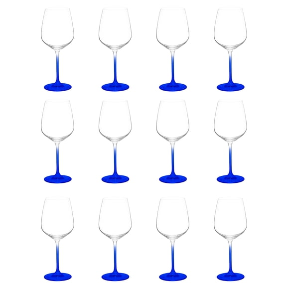 Crystal Wine Glasses 17.5 oz. Set of 12, Bulk Pack - Restaurant Glassware, Perfect for Red Wine or White Wine - Blue