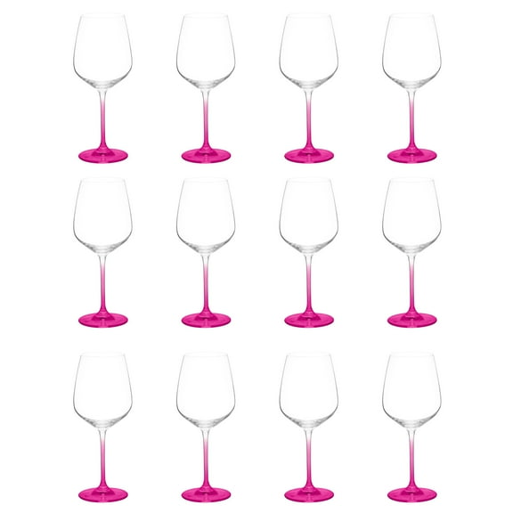 Crystal Wine Glasses 17.5 oz. Set of 12, Bulk Pack - Restaurant Glassware, Perfect for Red Wine or White Wine - Pink