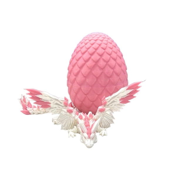 Crystal Winged Dragon With Egg, 3D Printed Articulated Wings, White and Pink Crystal, Fidget ADHD Autism