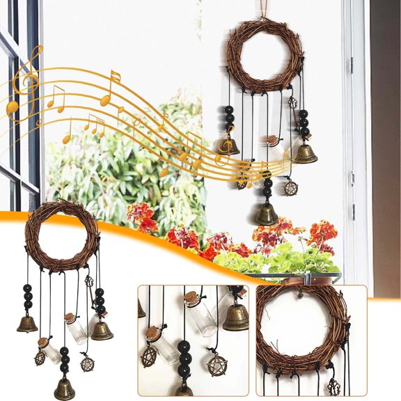 Crystal Witch Bell Wind Chime, Rattan Hanging Wind Chime for Outside Garden Patio Porch Yard Balcony Home Decor