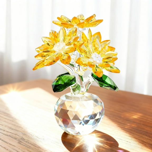 Crystal Yellow Daisy Figurines, Crystal Flowers Daisy Decor, Daisy Ornament with Present Box, Floral Collectible, Table Centerpiece for Home Decor