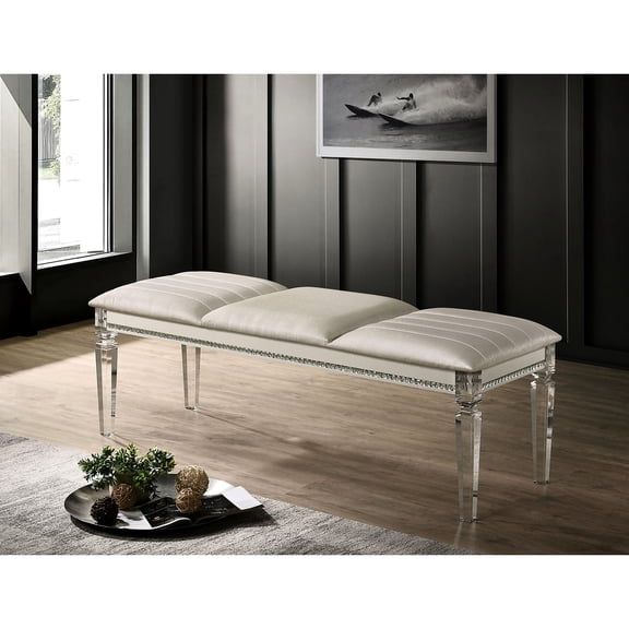 Crystal - accented bench in pearl white / Elevate the style of your bedroom