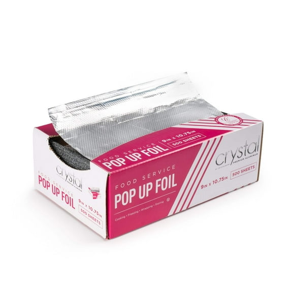 Crystalware Premium Aluminum Foil Pop Up Sheets, 9" x 10.75", 500 Sheets
