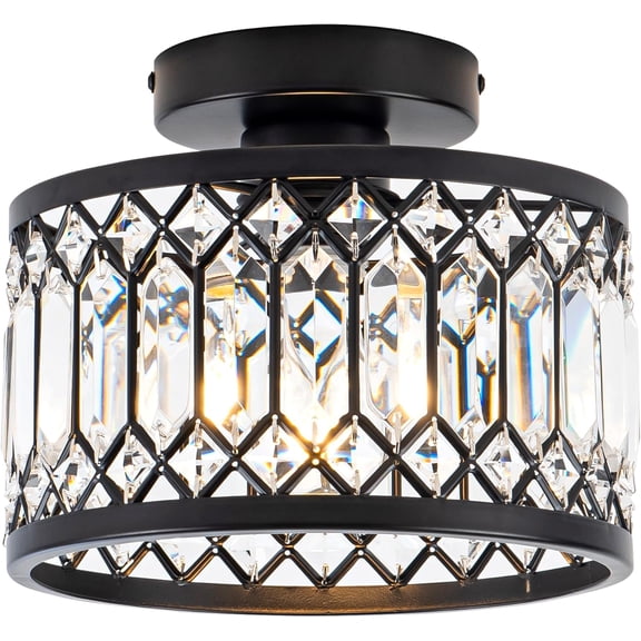 Crystal ceiling light fixture, modern semi-recessed ceiling light, crystal chandelier suitable for kitchens, bedrooms, bathrooms, foyers, black (bulbs not included)