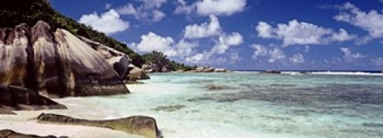 Crystal clear waters and large granite rocks on Anse Source dArgent beach La Digue Island Seychelles Canvas Art - Panoramic Images (36 x 13)