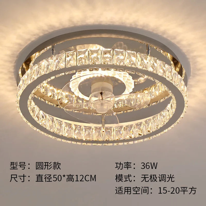 Crystal fan lamp modern simple bedroom dining room ceiling lamp Nordic