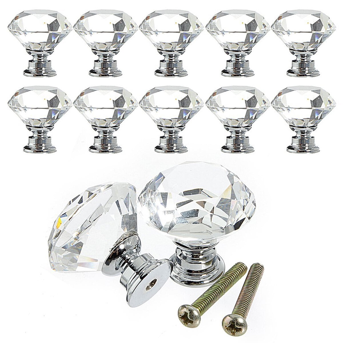 Crystal glass knobs 30mm Diamond Crystal Glass Door Knob Kitchen Cupboard Wardrobe