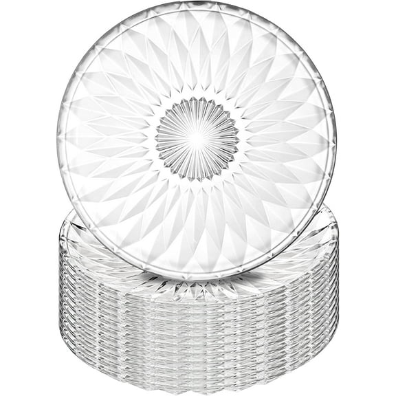 Set of 12 Crystal Glass Salad Plate, 8 Inch Round Clear Dessert Plates Restaurant Serving Party Plates for Fruits, Snacks