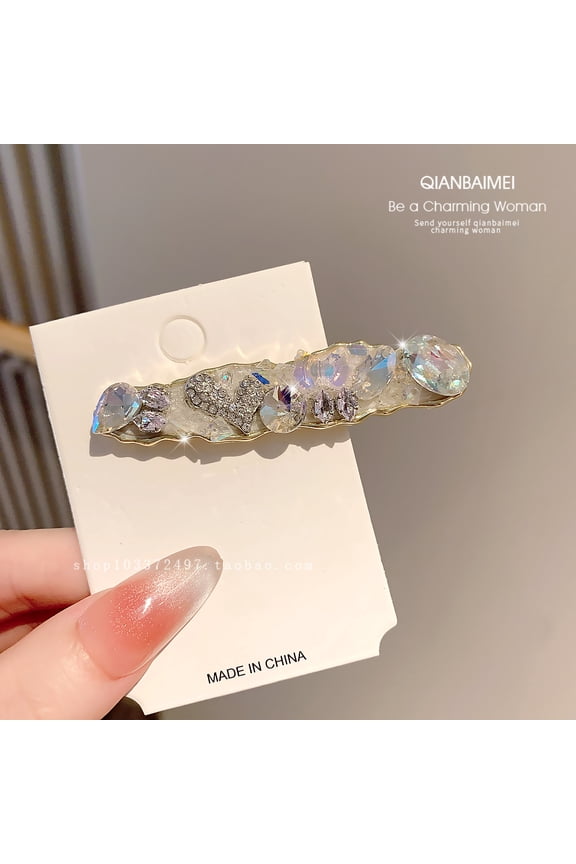 Crystal light luxury super flash hair clip for women in South Korea, new summer side clip headwear, high-end heavy-duty duckbill clip, straight clip