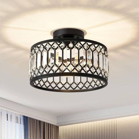 Crystal pendant light, modern embedded pendant light, black crystal ceiling light for kitchen, bedroom, bathroom entrance, corridor